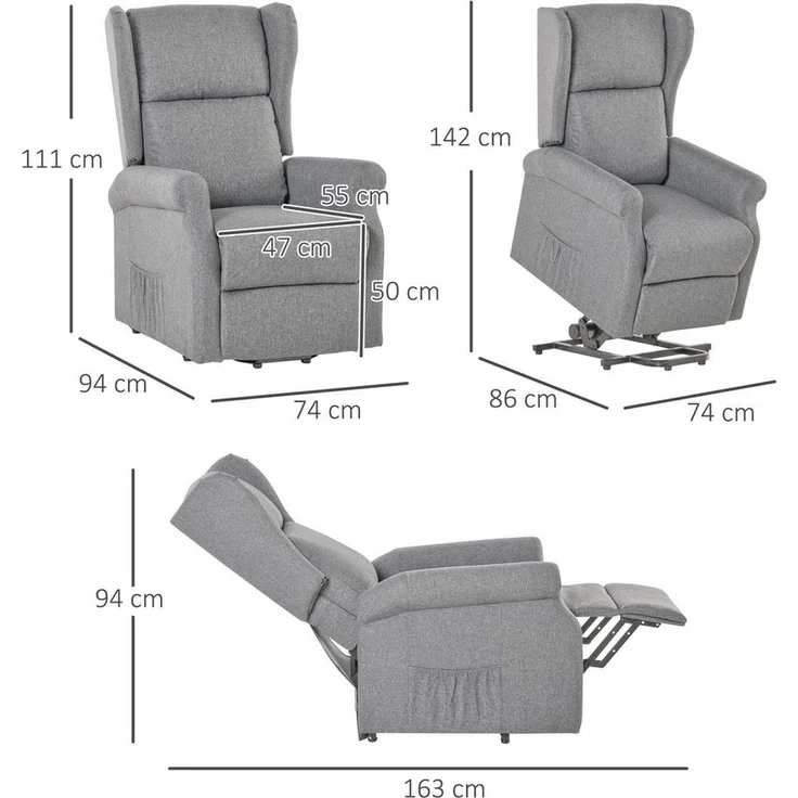HOMCOM Relaxsessel mit Aufstehhilfe elektrisch Liegefunktion (Set, 1-St, 1), Elektrische Aufstehhilfe, 135° Liegefunktion – Bild 2