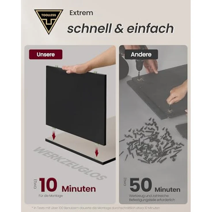 VASAGLE Nachttisch, 2er Set, Beistelltisch 3 Schubladen, Superschnelle werkzeuglose Montage, Nachtschrank, Schlafzimmer, Wohnzimmer, Toolless-Technologie, tintenschwarz-cappuccinobeige LET779B01 – Bild 5