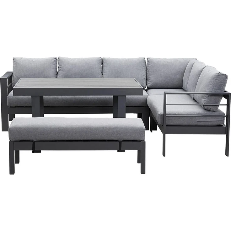 MeXo Gartenlounge-Set Garten-Essgruppe, (Gartenmöbel Set Lounge, 5-tlg, 3 x Ecksofas, 1 x Gartenbank, 1 x Esstisch 130 x 80 x 67,5 cm), Aluminium-Ecklounge für 8 Personen – Bild 1