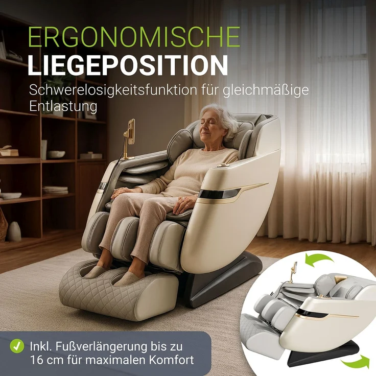 Juskys Massagesessel Naxos, mit LCD-Bedienfeld, Bluetooth, Airbags, Heizung, Rollenmassage, USB & Fußverlängerung, Fix-Point-Technologie - Weiß/Hellgrau – Bild 5