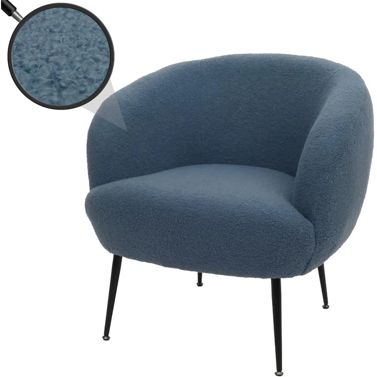 Lounge-Sessel HWC-O37, Cocktail-/Clubsessel Polstersessel Sessel, Stoff/Textil Bouclé (330g/m²) Metall MVG ~ blau – Bild 1
