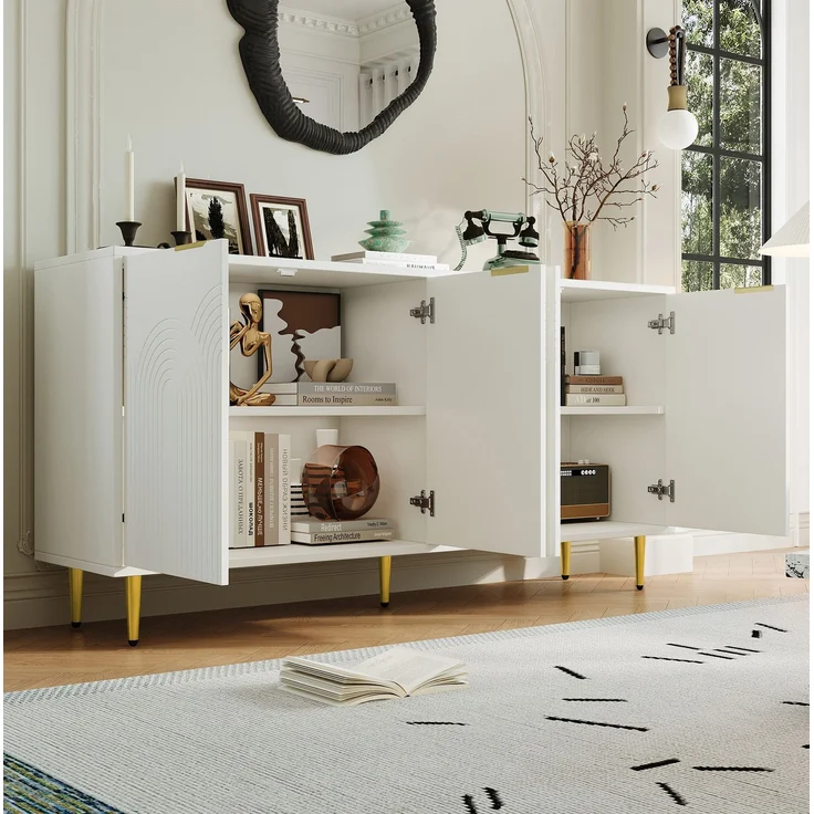 DESVIAE Sideboard mit 4 Türen und verstellbaren Einlegeböden 160x80x40 cm MDF/Spanplatte Weiß – Bild 4