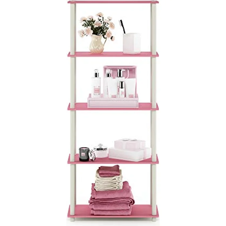 Furinno 5-Ebenen Mehrzweck-Regal, holz, Rosa/Weiß, 29. 46x59. 94x145. 8 cm – Bild 5