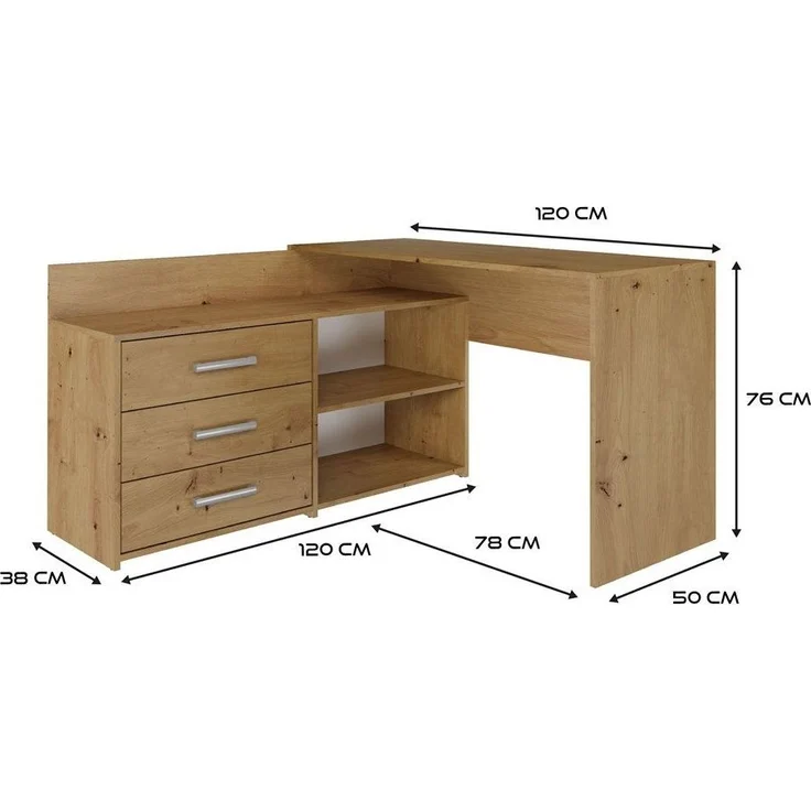 ibonto SCHREIBTISCH 20x50x76 cm ARTISAN EICHE Computertisch (H 76 x T 50 x B 120 cm) – Bild 7