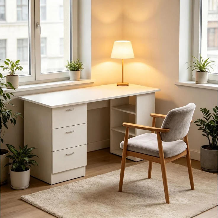 Schreibtisch 120 x 49 x 72 cm aus MDF mit 3 Schubladen und 3 offenen Regalen – Bild 1