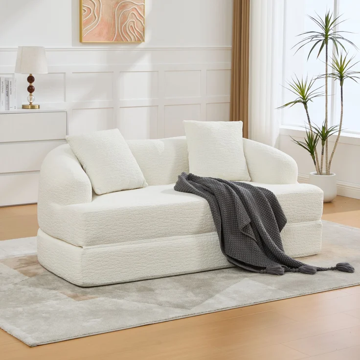ZUBALIYA Schlafsofa 84x65 cm, mit LED - Beleuchtung, mit Chenille - Bezug, modular aufgebaut, mit Schaumstoffpolsterung, Beige – Bild 7