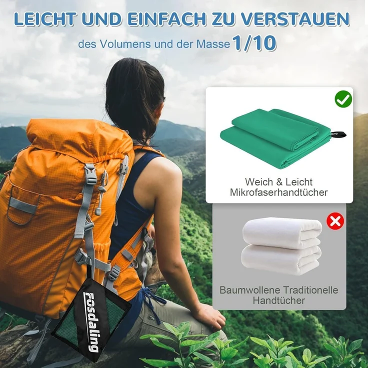 Handtuch Mikrofaser schnelltrocknend 3er Set 160x80 2x80x40 Grasgrün – Bild 5