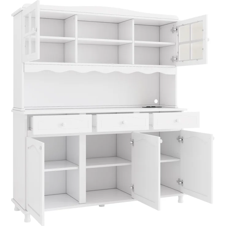 Buffetschränke, Esszimmer-Hochschrank 135*40*185 cm, mehrstufigem Stauraum, integrierter Steckdose sowie USB-C- und USB-A-Anschlüssen, Farbiger LED-Streifen, Weiß – Bild 10