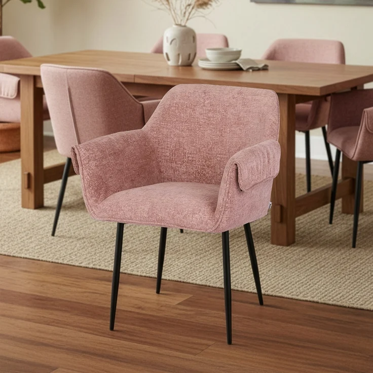 HOME DELUXE Esszimmerstuhl chenille CHENO - 1er Set Rosa – Bild 1