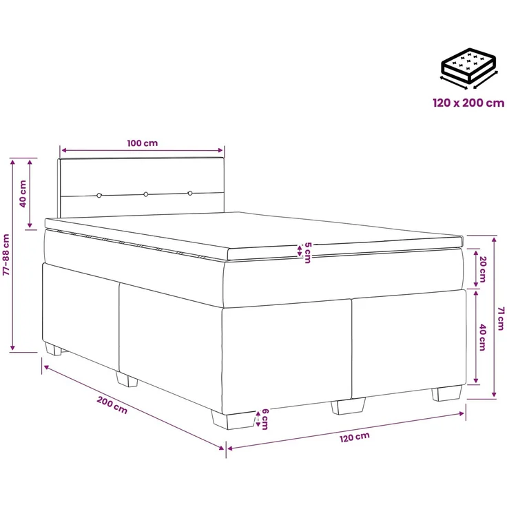 vidaXL Boxspringbett mit Matratze mit Kopfteil Rosa 120 x 200 cm Samt 3450697 – Bild 11