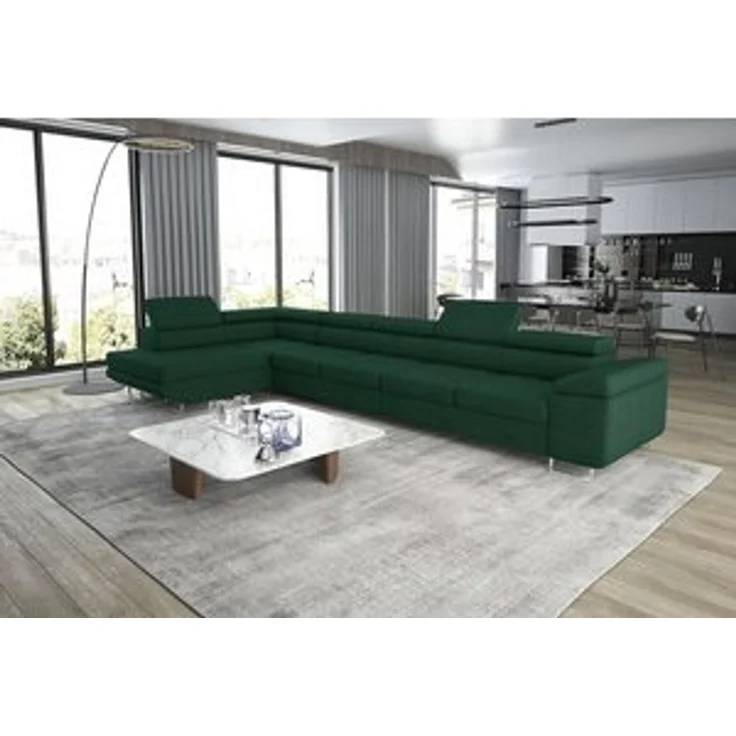 thematys Ecksofa ASTON MAXI 405 x 203 cm, mit Schlaffunktion, mit Bettkasten, mit verstellbaren Kopfstützen, Grün (Poso 14), Ausrichtung Links – Bild 7