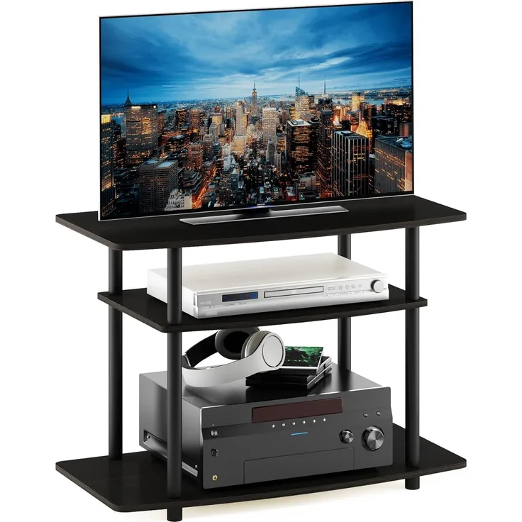 Furinno TV-Schrank mit 3 Ebenen, Espresso/Schwarz, 40. 13x40. 13x59. 18 cm