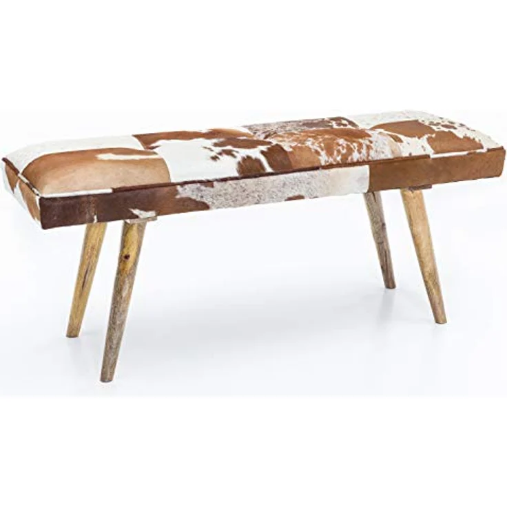 Wohnling Sitzbank Ziegenfell / Massivholz Bank 120 x 40 x 52 cm | Polsterbank Flur Esszimmer Braun | Kleine Bettbank Fell | Dielenmöbel Flurbank – Bild 6
