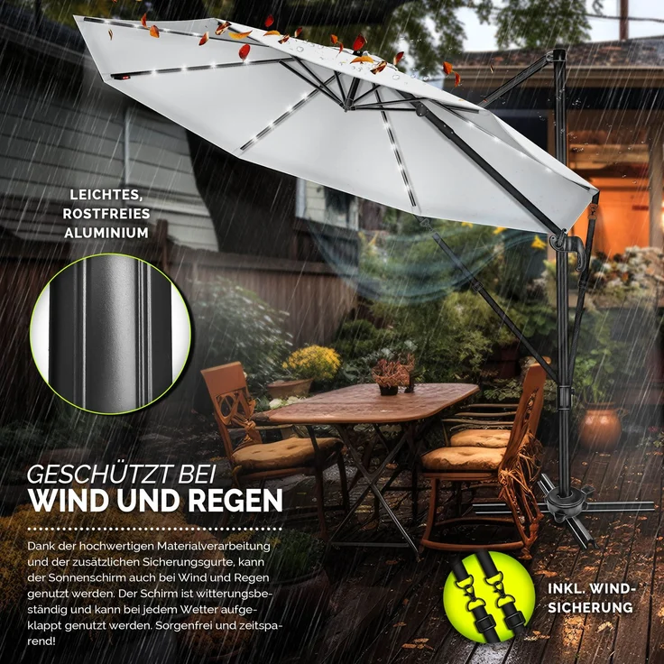 tillvex® Premium Alu Sonnenschirm 330 cm Grau + Abdeckung & Windsicherung | Ampelschirm 6-Fach Verstellbar mit Kurbel | Gartenschirm 360° Drehbar Neigbar Kippbar | Kurbelschirm UV50+ Groß wasserdicht – Bild 4