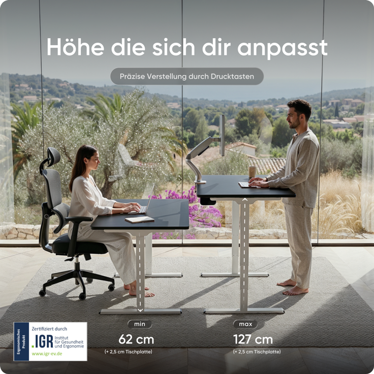 DESKSPACE PRO Plus Höhenverstellbarer Schreibtisch Gestell - Dual-Motor Tischgestell, Elektrisches Tischgestell mit Memory Funktion (Weiß) – Bild 5