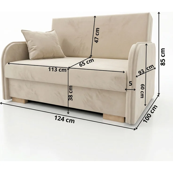 Wohnero 24 Goldi 2 Premium Schlafsofa 124x100 cm mit Schlaffunktion & Bettkasten – 113x195 cm Liegefläche, Hochwertiges Sofa Creme – Bild 6