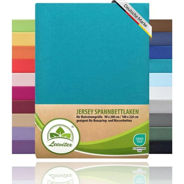 leevitex® Spannbettlaken, Premium 170g/m², Gummizug: rundum, schwer und dick, 100% Jersey-Baumwolle, Petrol / Seegrün, 90 x 200 - 100 x 220 cm – Bild 4