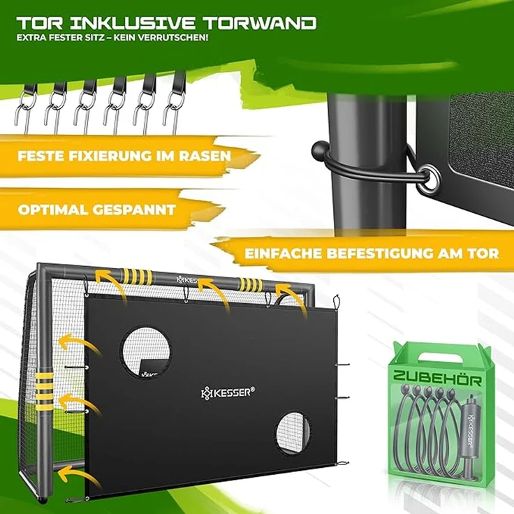 KESSER® Fußballtor für Garten, Outdoor Schusstraining, UV-beständigem Netz, Stahlrahmen mit Polsterung, Erdhaken, Luftpumpe, Hütchen, mit Torwand, Anthrazit, 120 x 60 x 180 cm – Bild 4