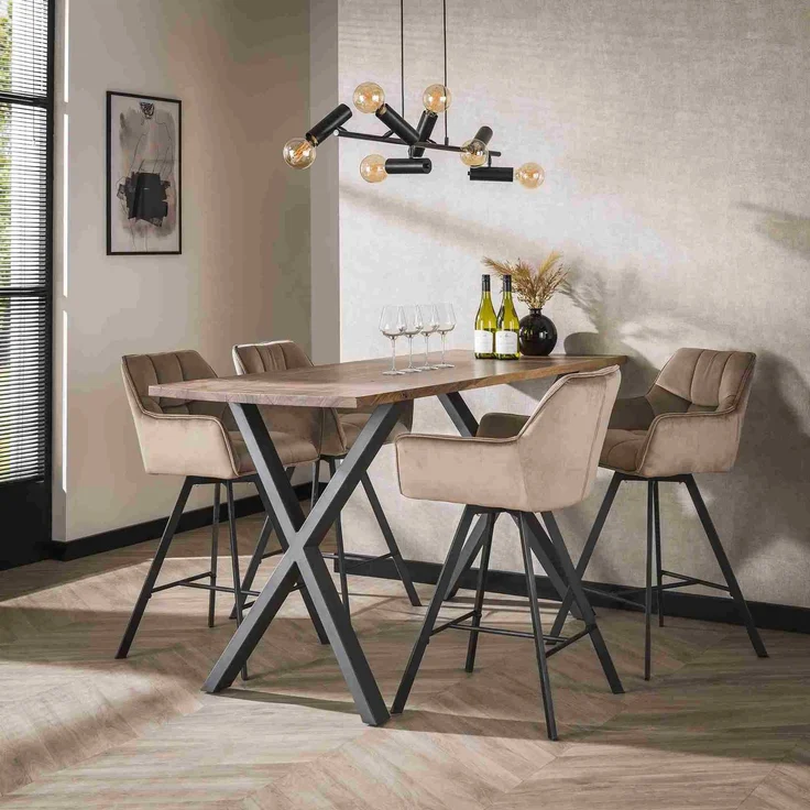 Barhocker Spinras 2er-Set, Samt mit Armlehne, modern drehbar, champagner, Fußstütze – Bild 2