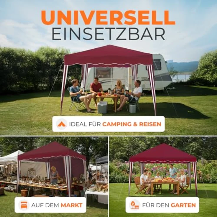 Faltpavillon 3x3 m - wasserdicht - mit 4 Seitenteilen, rot – Bild 8
