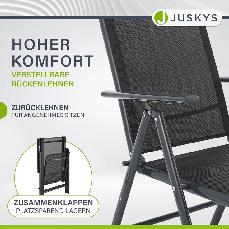 Juskys Aluminium Gartengarnitur Milano Gartenmöbel Set mit Tisch und 6 Stühlen Dunkel-Grau mit schwarzer Kunstfaser Alu Sitzgruppe Balkonmöbel – Bild 4