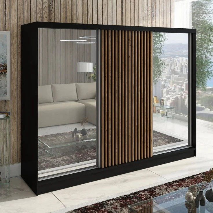 A&J MöbelLand GmbH Schiebetürenschrank DIVER 200 cm mit 3D-Lamellen und Spiegelfront (TOP ANGEBOT! Geräumiger Schrank mit einer Breite von 200 cm ideal zur Aufbewahrung von Kleidung und Accessoires. Wählen Sie das ideale Modell für Ihr Schlafzimmer!, T... – Bild 2