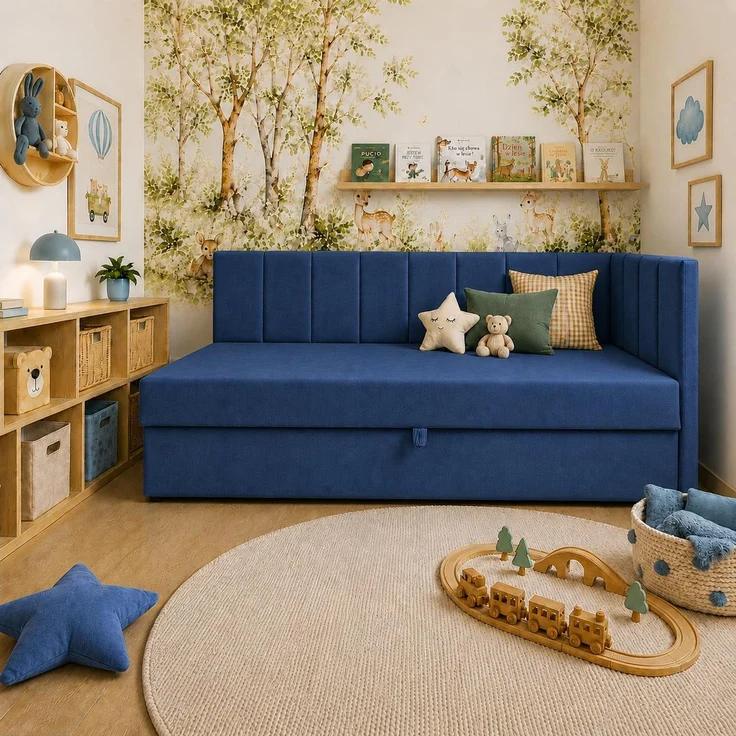 KRISAN MÖBEL Polsterbett TEDY in Blau 80 x 200 cm mit Bettkasten, gepolstertem Kopfteil und praktischem Stauraum, modernes Einzelbett für Kinder- und Jugendzimmer – Bild 4