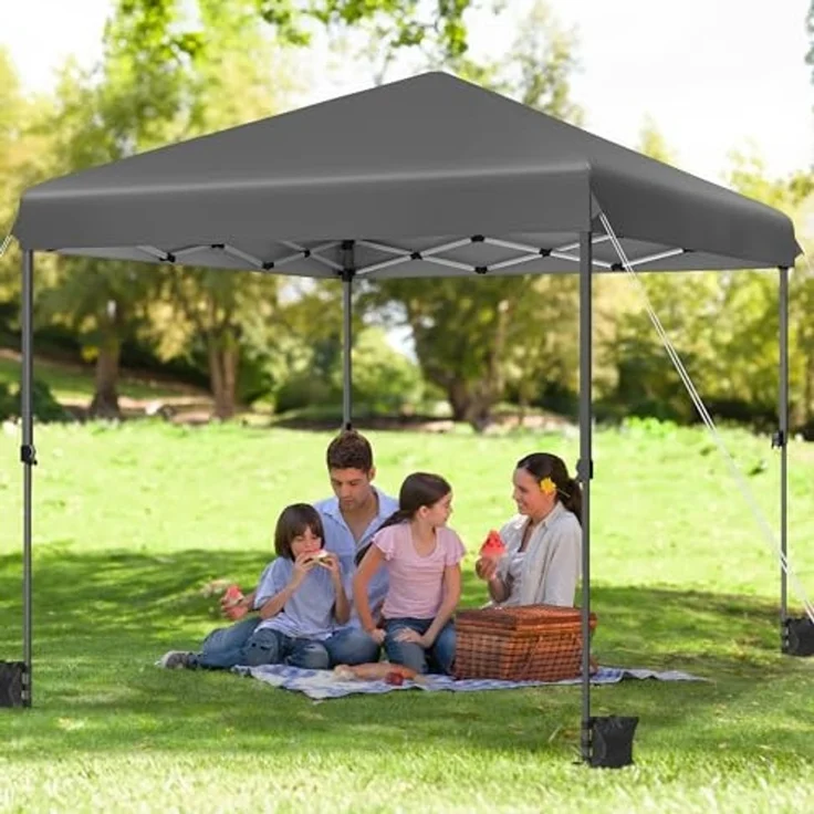 YITAHOME 2,5x2,5 wasserdichte Pavillon Faltpavillon mit Seitenteilen, Höhenverstellbar Faltbarer Pop up Pavillon Perfekt für Outdoor Partys, Camping, Märkte und Festivals, Dunkelgrau – Bild 3