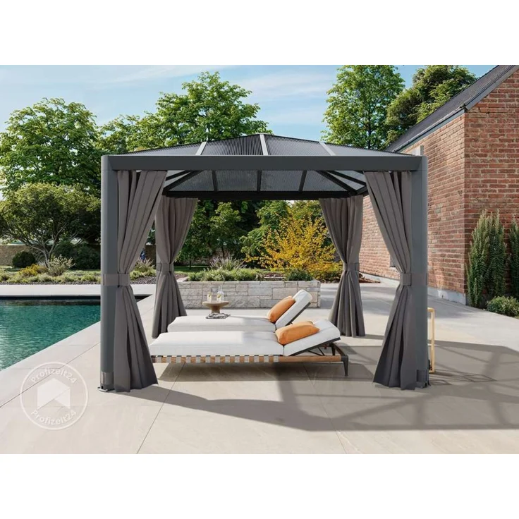 PRIMEYARD Gartenpavillon 3x3 m mit Polycarbonatdach - Hardtop Pavillon mit 4 Seitenteilen in Grau – Bild 2