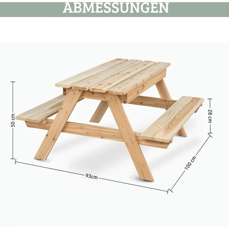 Kinder Picknicktisch KLEIS - 100cm, Massives Tannenholz, Extra Stauraum | Kindersitzgruppe Picknickbank Sitzgruppe Aussen Bank Sitzbank Gartenbank – Bild 2