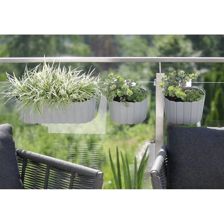Prosperplast Pflanzkübel Boardee Hook, Balkonblumentopf Balkonkasten 144x212x130mm Weiß/Anthrazit/Braun/Grau – Bild 2