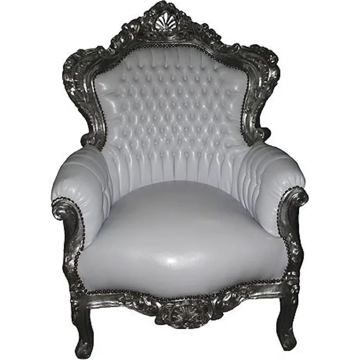 Casa Padrino Barock Sessel King Weiß / Silber 85 x 85 x H. 120 cm - Antik Stil Sessel
