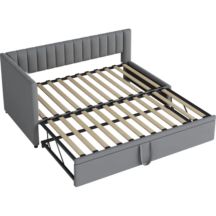 Multifunktionales L-förmiges Schlafsofa mit Ausziehbett 90/180*200cm, Polsterbett in Samtstoff, platzsparendes Design für Kinderbett, Gästebett Grau – Bild 7