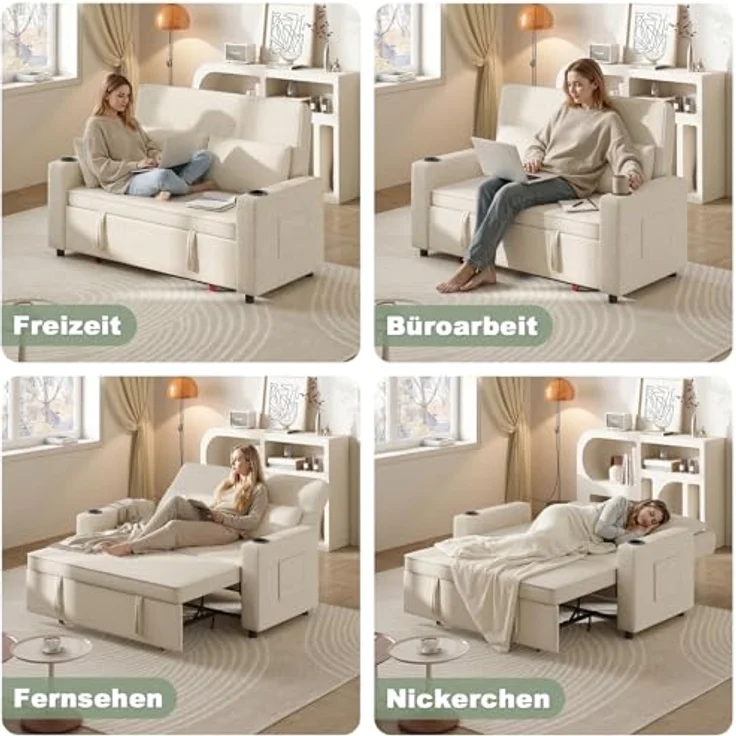 JUMMICO Schlafsofa 2 Sitzer klein Sofa mit Schlaffunktion Schlafcouch Ausziehbar mit Kissen Couch Cord-Bezug mit Getränkehalter Klappsofa Für Wohnzimmer Schlafzimmer,75 x 160 x 100 cm,Grau – Bild 7