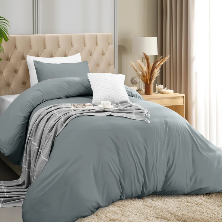 Utopia Bedding Bettbezug-Set mit Kissenbezügen – 2-teiliges Bettwäsche-Set mit Reißverschluss – 1 Bettbezug mit 1 Kissenbezug – weich gebürstete Mikrofaser (Doppelbett/XL Doppelbett, Grau). – Bild 1