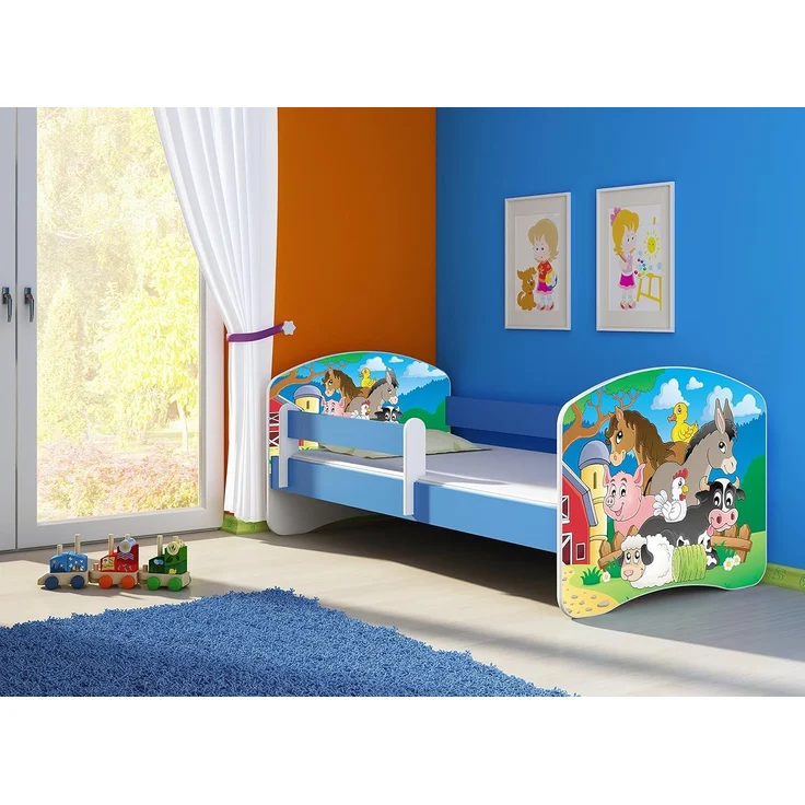 ACMA Kinderbett Jugendbett mit Einer Schublade und Matratze Blau mit Rausfallschutz Lattenrost II 140x70 160x80 180x80 (34 Farm, 180x80) – Bild 2