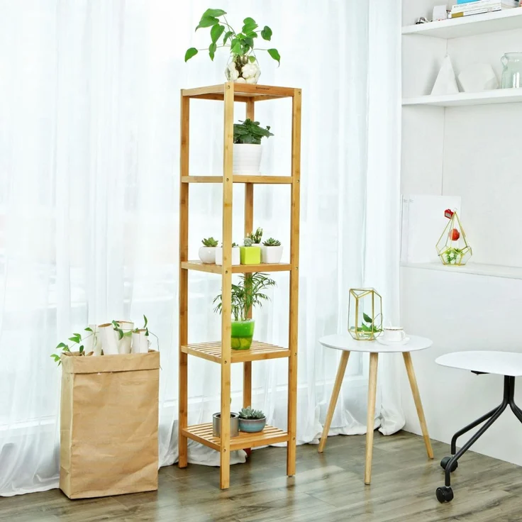 Songmics Badezimmer-Regal mit 5 Etagen, Bambus natur, 33 x 33 x 146 cm – Bild 2