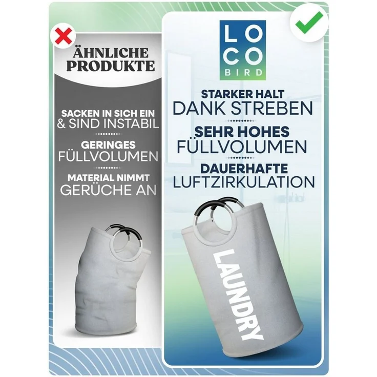 Loco Bird Wäschekorb Faltbarer 95L Kapazität Wäschesammler mit Griff, Wäschebox, Wäschesack (Wäschekorb, Wäschesack, Wäschekorb mit Deckel), groß faltbarer Korb Wäschetonne Wäschepuff Wäschesäcke Wäschetasche – Bild 2