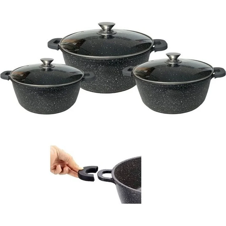 XXL Kochtopf Kasserolle Topf Set 6-tlg schwarz Glasdeckel Cheffinger CF-DCS-01 – Bild 4