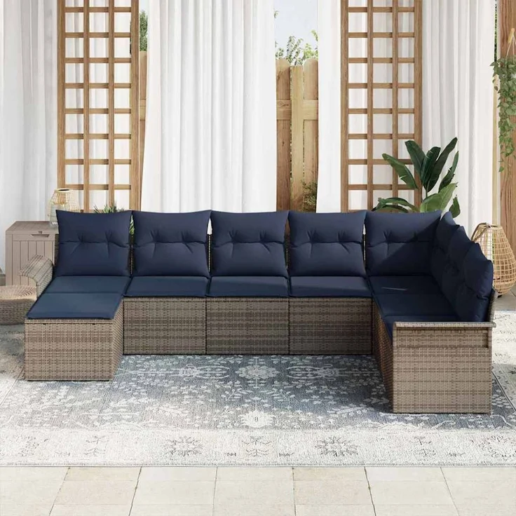 vidaXL Garten-Sofa-Set mit Kissen 8 pcs Hellgrau Poly Rattan 3354154 – Bild 3