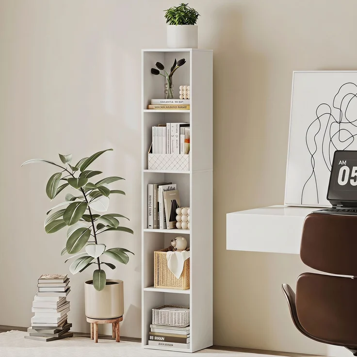 Platzsparendes Bücherregal mit 6 Regalen 30x24x159 cm Weiß, 30.0×24.0×159.0cm, Weiß, MELAYR – Bild 3