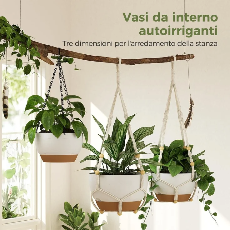 Blumenampeln Makramee 3er Set Selbstbewässerung Weiß – Bild 2