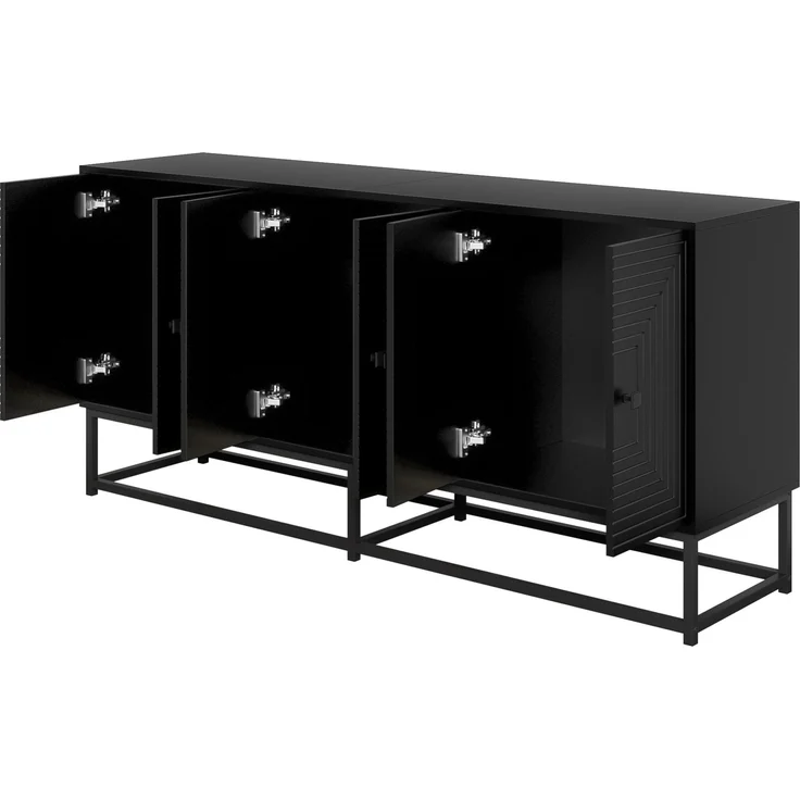 DESVIAE Sideboard mit 3 Doppeltürfächern 160x75,5x38 cm aus Spanplatte Schwarz – Bild 8