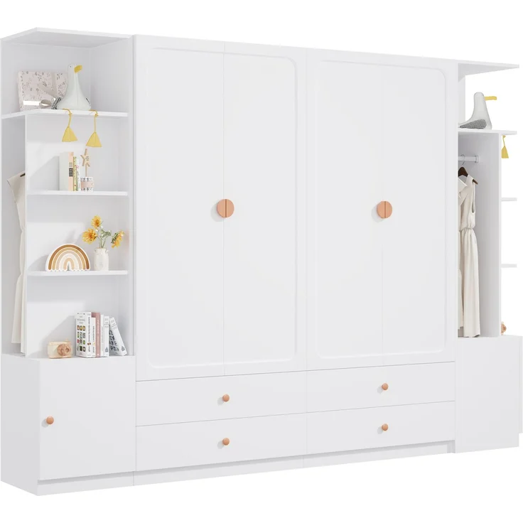 Kleiderschrank 270 x 45 x 200 cm in Weiß mit 6 Türen, 4 Kleiderstangen und 4 Schubladen – Bild 2