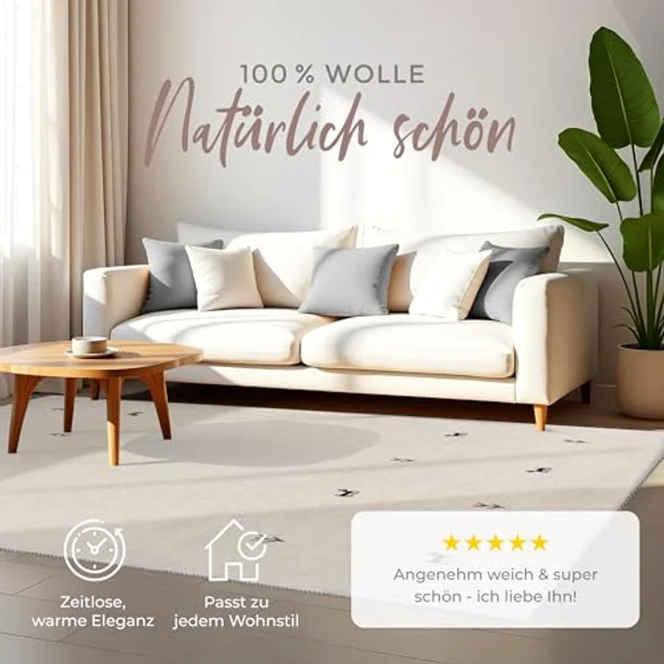 carpetfine 'Gabbeh Uni' Wollteppich, reine Wolle, Weiß, 60x90 cm – Bild 3