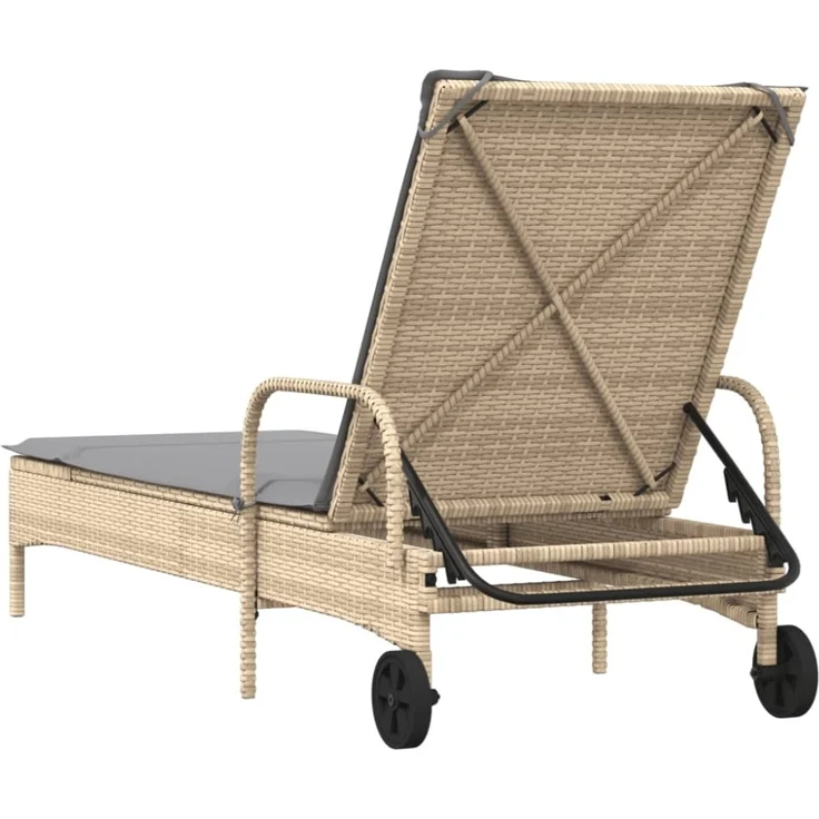 vidaXL Sonnenliege mit Rollen und Auflage Beige Poly Rattan 368311 – Bild 7
