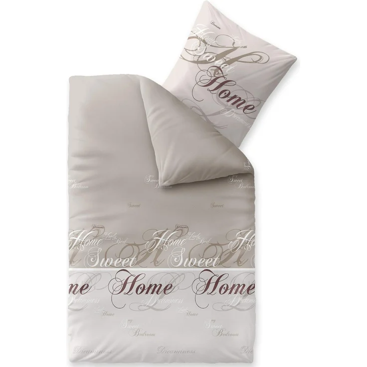 CelinaTex Touchme Biber Bettwäsche 135x200 cm 2teilig Baumwolle Bettbezug, Set, Bettgarnitur für Sommer und Winter, ganzjährig, pflegeleicht, Sarah Wörter beige braun weiß