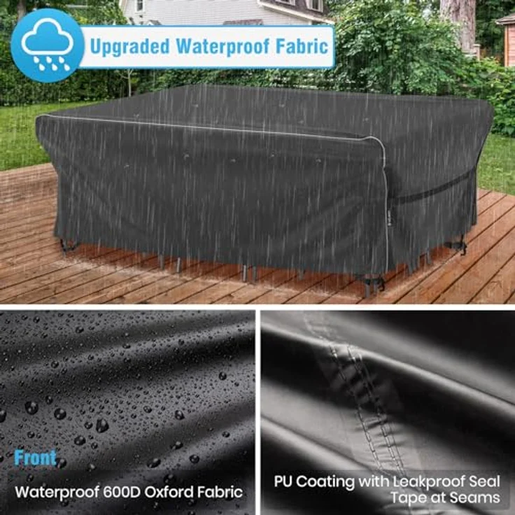 Velway Gartenmöbel Abdeckung Wasserdicht 250 x 210 x 71 cm - Winddicht Schutzhülle mit Reflektierender Streifen 600D Oxford Möbelsets Abdeckung Staubfest Abdeckhauben für Gartentisch Sitzgruppe Schwarz – Bild 4