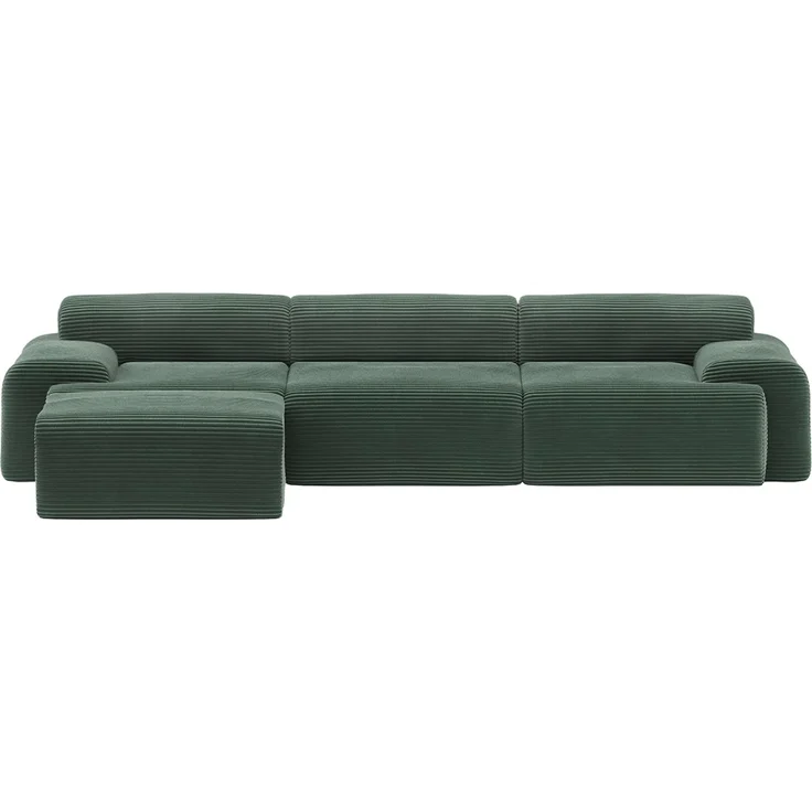 skølm 'Menja' Sofa 3-tlg mit Hocker, 3er Sitz mit 3 Kissen, Cord dunkelgrün, Vollschaumcouch mit Federkern und Vakuum-Kompression, kein Aufbau erforderlich – Bild 14