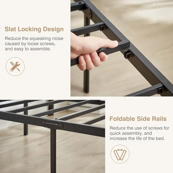 VECELO Bettrahmen 90 x 200 cm, Metallbett mit Hohem Kopfteil und Fußteil, Moderner Minimalistischer Jugendbett für Schlafzimmer Gästezimmer Viel Stauraum unter dem Bett, Schwarz – Bild 6